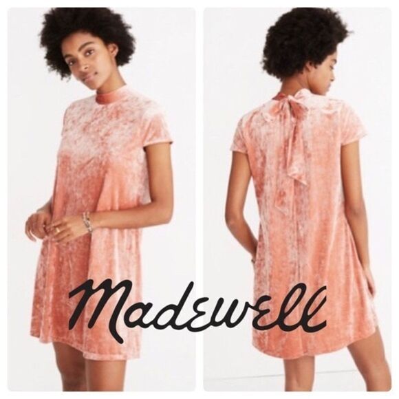 Madewell Crushed‎ Velvet Tie Mockneck Mini Dress  Pink S Coquette - Picture 1 of 8